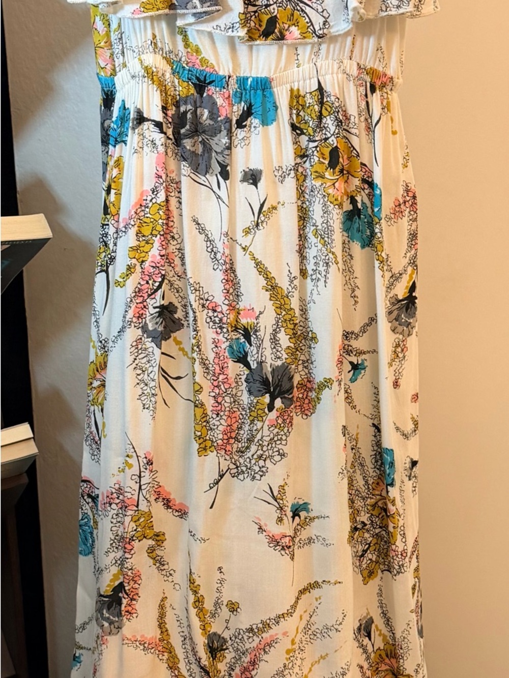 Mimi Chica Floral Pink, Blue, and Yellow Blooms Strappy Flowy Boho Midi Small - Picture 3 of 12